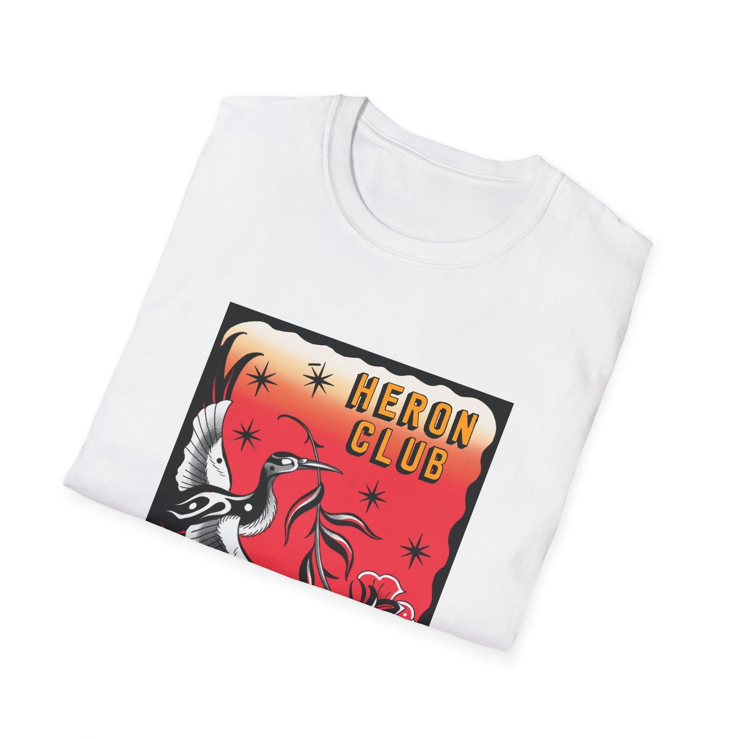 Heron Club Graphic T-Shirt — Retro Halloween Rose & Bats Tee