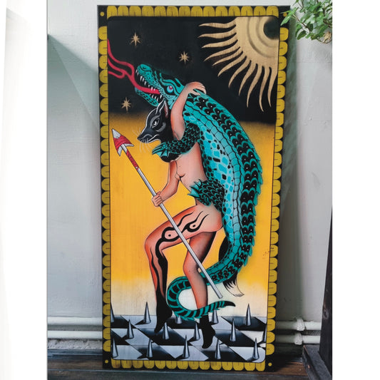 Mixed media on wood panel