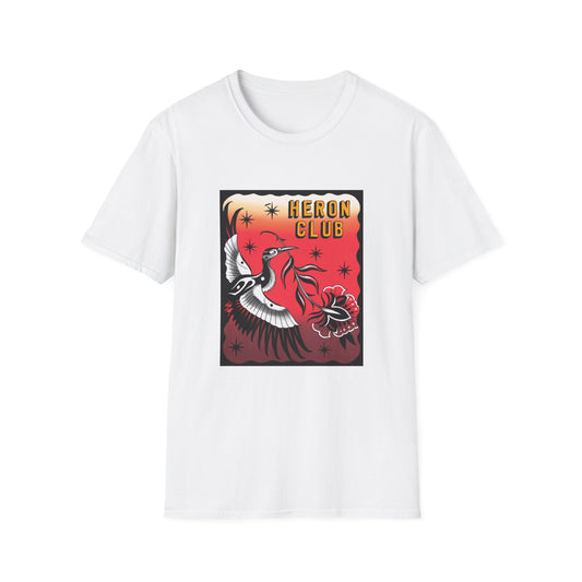 Heron Club Graphic T-Shirt — Retro Halloween Rose & Bats Tee