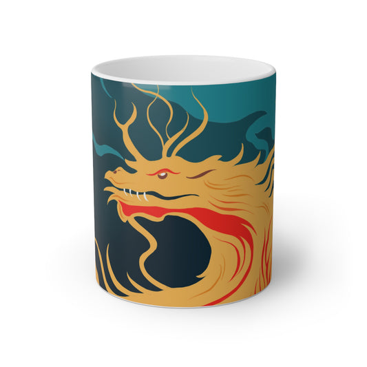White Mug, with dragon print